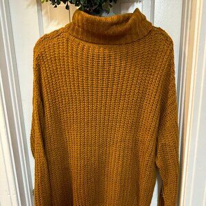 Hem and Thread Light Brown Oversize Knit Women's Turtle Neck Sweater-Size Large